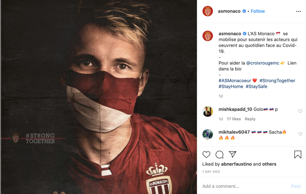 AS Monaco's Instagram page in support for those affected by COVID-19.
